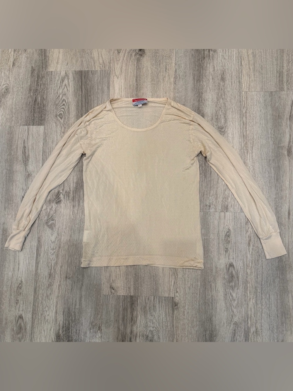 Thermasilk by Terramar 100% Pure Silk Base Layer Top Size Large Beige